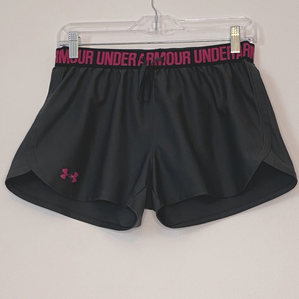 Under Armour dark grey/pink athletic shorts, size 8